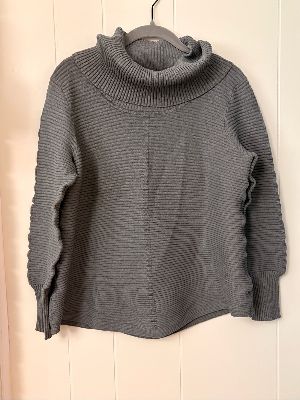 Cyrus Gray Ribbed Cowl Neck Sweater